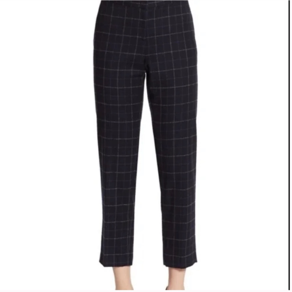 Theory navy blue wool plaid checkered pants cropped ankle pants